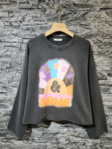 Wholesaler Adilynn - “Peace and Love” printed sweatshirt, round neck, long sleeves