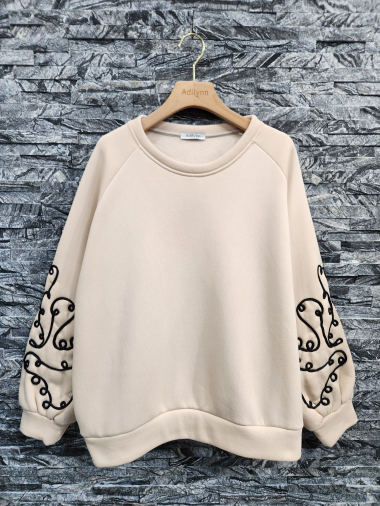Wholesaler Adilynn - Fleece sweatshirt with embroidery on the sleeves, round neck