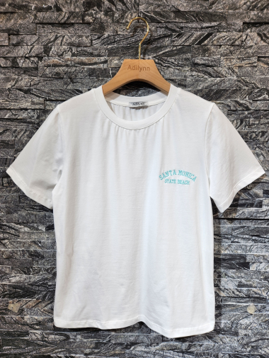 Grossiste Adilynn - T-shirt à broderie « Santa Monica State beach », col rond, manches courtes
