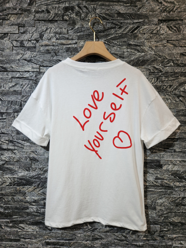 Grossiste Adilynn - T-shirt imprimé avant cœur et dos « Love yourself », col rond