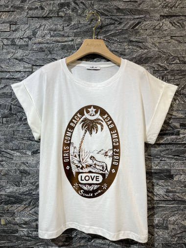 Wholesaler Adilynn - “Girls come back Love” printed T-shirt, round neck, short cuffed sleeves