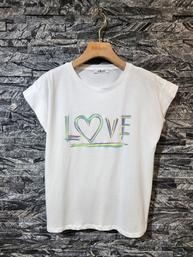 Großhändler Adilynn - T-Shirt mit „Love“-Aufdruck, Rundhalsausschnitt und kurzen Ärmeln