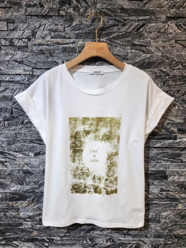 Grossiste Adilynn - T-shirt imprimé « Love is good », col rond, manches courtes à revers