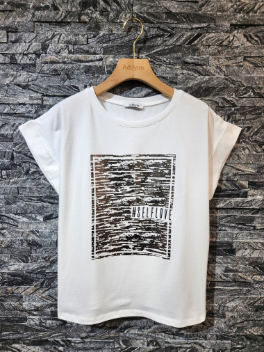 Grossiste Adilynn - T-shirt imprimé « #Selflove », col rond, manches courtes à revers