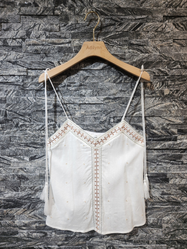 Wholesaler Adilynn - Embroidered top, adjustable drawstring straps, elastic back