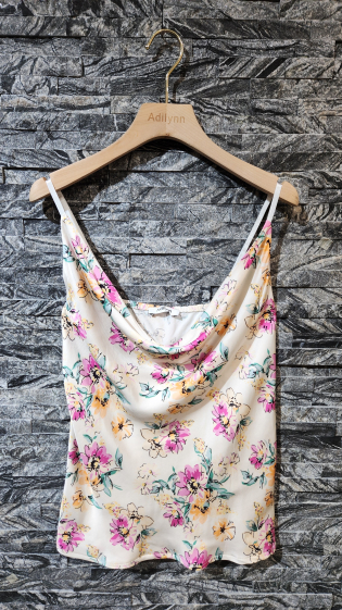 Wholesaler Adilynn - Floral viscose top with cowl neck, thin straps, elastic back