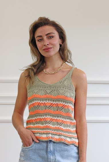 Grossiste Adilynn - Top maille crochet multicolore