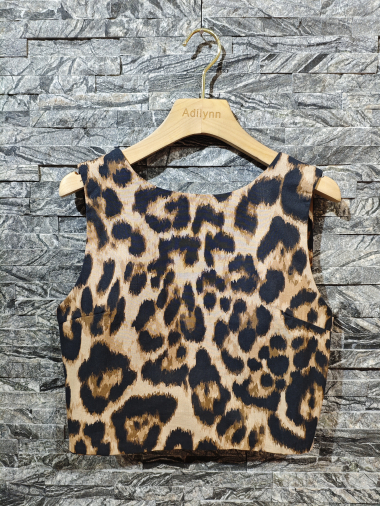 Grossiste Adilynn - Top sans manches dos nu avec noeud à nouer dans le dos, imprimé léopard