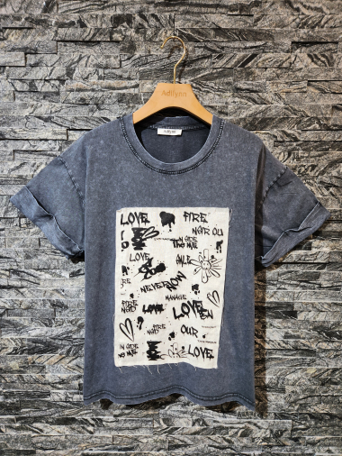 Großhändler Adilynn - T-Shirt mit „Love Fire…“-Aufdruck und kurzen Ärmeln mit Bündchen