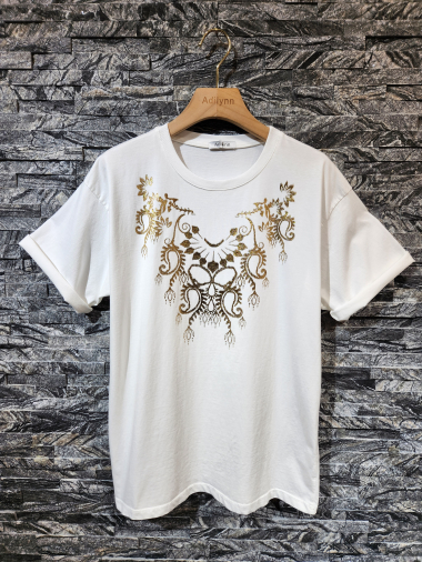 Wholesaler Adilynn - Baroque print t-shirt, round neck, short sleeves