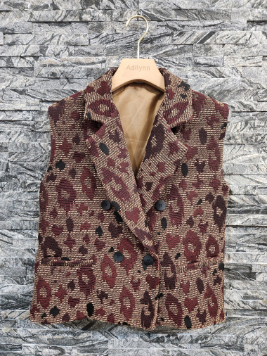 Wholesaler Adilynn - Sleeveless jacket with leopard print button, two fake pockets