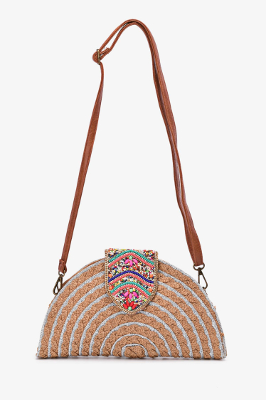 Wholesaler A&E - CL13052 Paper straw shoulder bag decorated with colorful pearls