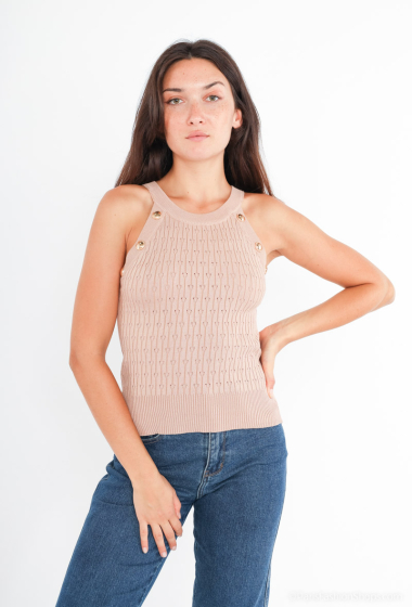 Wholesaler AISABELLE - short sleeve tank top with gold decorative buttons