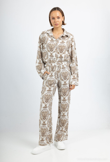 Wholesaler AISABELLE - Shirt pants set with faux embroidery print