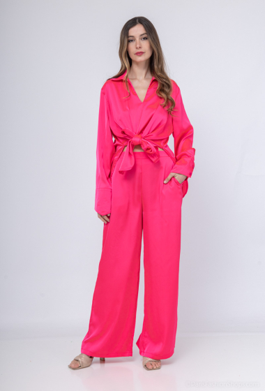 Wholesaler AISABELLE - Satin pant set with front and back attachable top