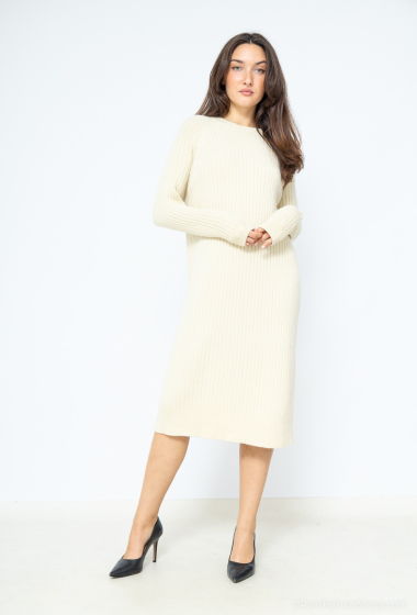 Wholesaler AISABELLE - Sweater dress with vertical line pattern and round neck