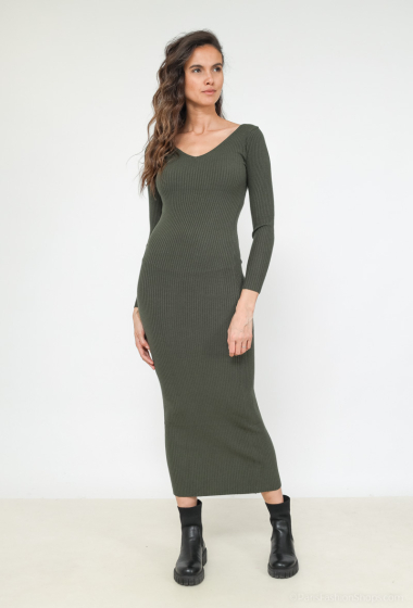 Wholesaler AISABELLE - Long Bodycon Sweater Dress Long Sleeves Scoop Neck Front and Back