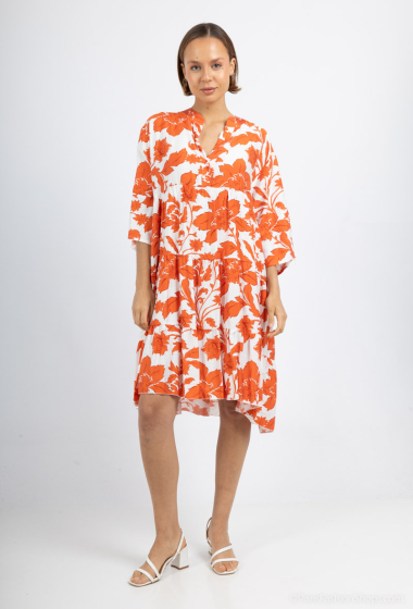 Wholesaler AISABELLE - 3/4 sleeve tunic with floral print material similar to linen