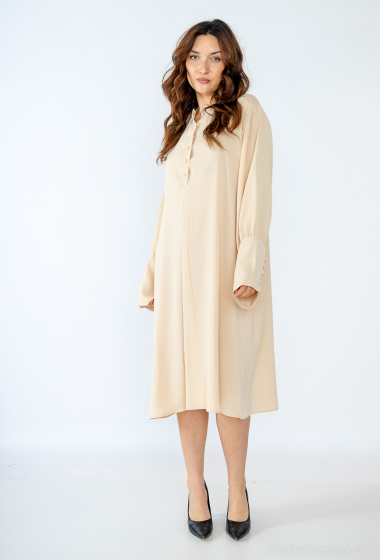 Wholesaler AISABELLE - Plain buttoned round neck tunic and flared sleeve
