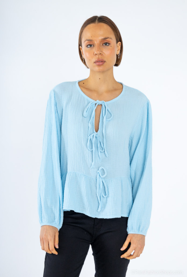 Wholesaler BY COCO - Long sleeve cotton gauze knotted blouse
