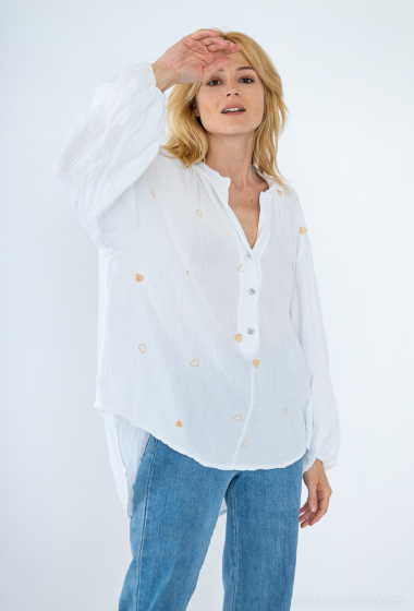 Wholesaler BY COCO - Cotton gauze blouse with gold heart pattern