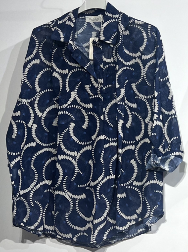 Grossiste BY COCO - Blouse voile de coton col chemise imprimé