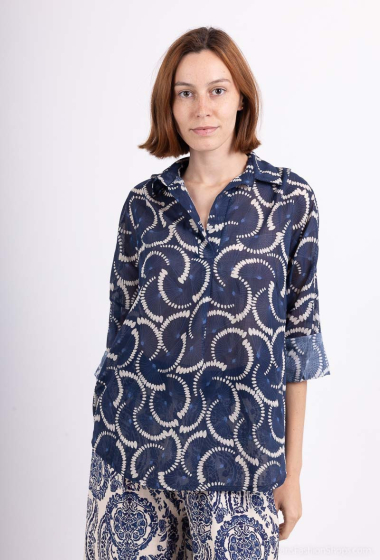 Großhändler BY COCO - Bluse aus Baumwoll-Voile mit bedrucktem Hemdkragen