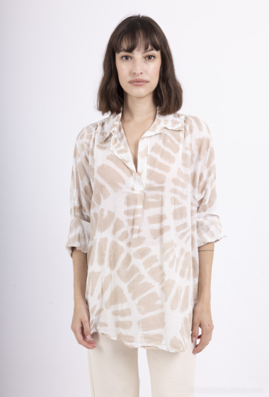 Großhändler BY COCO - Bedruckte Bluse aus Baumwoll-Voile mit Hemdkragen