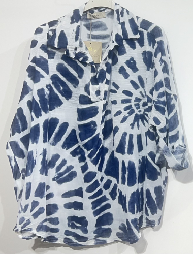 Großhändler BY COCO - Bedruckte Bluse aus Baumwoll-Voile mit Hemdkragen