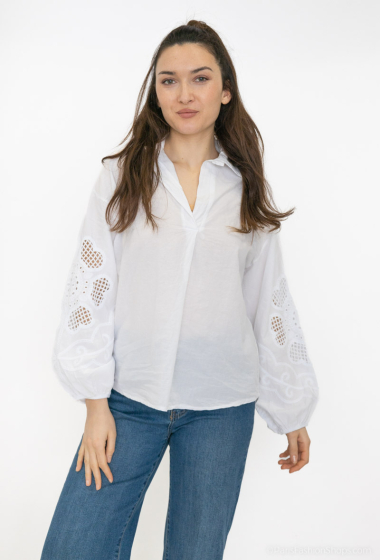 Wholesaler BY COCO - Cotton voile blouse with embroidered sleeve