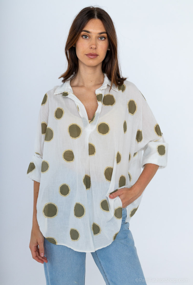 Wholesaler BY COCO - Cotton voile blouse with round gold outline pattern