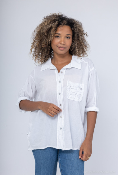 Wholesaler BY COCO - Shirt with flower embroidery on the back and pocket