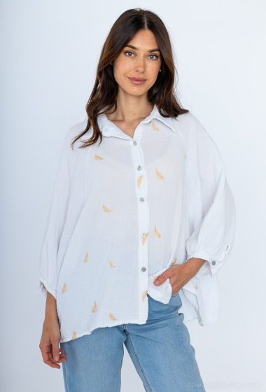 Wholesaler BY COCO - Gold feathers cotton gauze shirt