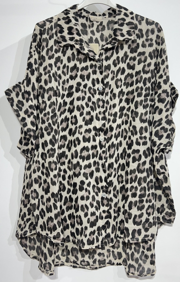 Großhändler BY COCO - Kurzärmeliges Hemd aus Baumwoll-Voile mit Leopardenmuster