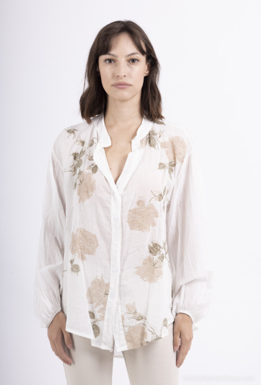 Wholesaler BY COCO - Floral print cotton voile shirt with Mao collar