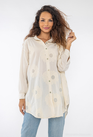 Wholesaler BY COCO - Cotton voile shirt with embroidered flowers