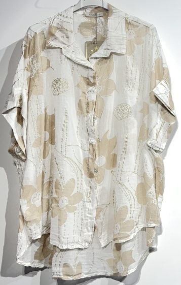Wholesaler BY COCO - Cotton voile shirt with gold edging and flower print