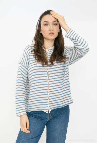 Wholesaler ALIDA MOD - 6-button striped cotton knit cardigan