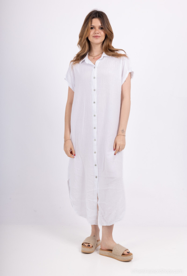 Grossiste BY COCO - Robe chemise longue manche courte gaze de coton
