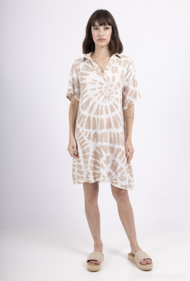 Großhändler BY COCO - Kleid aus Baumwollgaze mit Hemdkragen mit Muschelprint