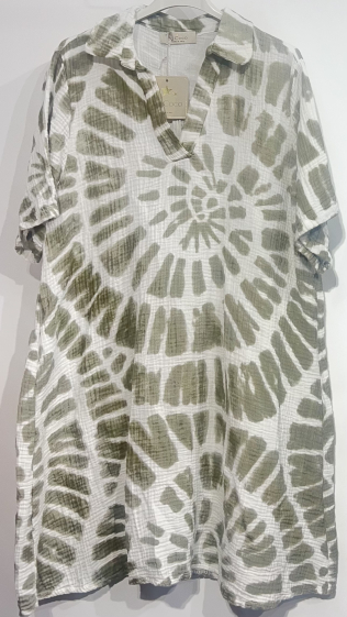 Grossiste BY COCO - Robe gaze de coton col chemise imprimé coquillage