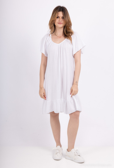 Großhändler BY COCO - Kleid aus Baumwollgaze mit V-Ausschnitt, hinten gebunden