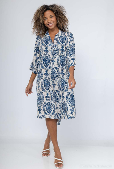 Wholesaler BY COCO - Printed dress with 3/4 sleeve shirt collar