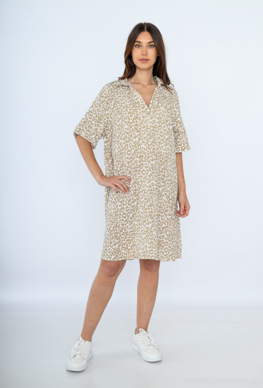 Großhändler BY COCO - Kleid aus Baumwollgaze mit Leopardenmuster