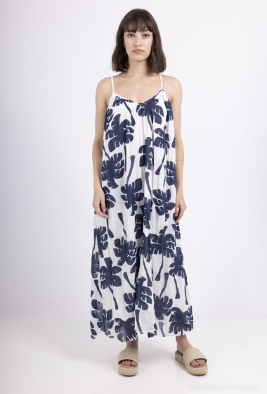 Großhändler BY COCO - Gefüttertes Kleid aus Baumwoll-Voile mit verstellbarem Träger und Palmenmotiv