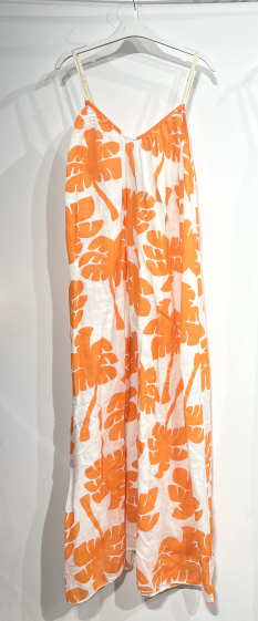 Grossiste BY COCO - Robe voile de coton doublée à bretelle réglable motif palmier