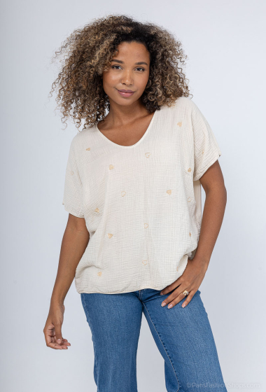 Wholesaler BY COCO - Wide cotton gauze T-shirt with golden hearts