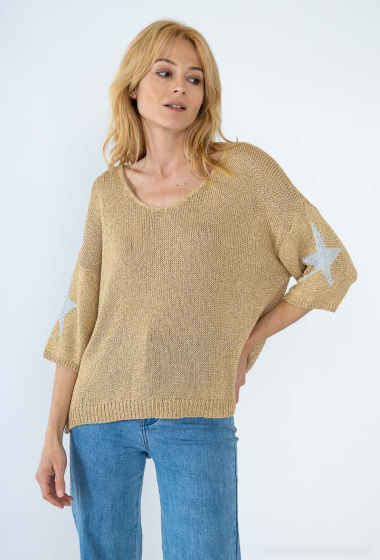 Wholesaler BY COCO - Shiny knit V-neck top with stars on the sleeves