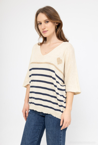 Wholesaler BY COCO - V-neck sailor top with 3/4 sleeves with gold heart and gold edging