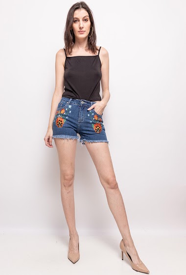 Wholesaler Alina - Denim shorts with embroideries